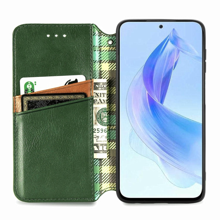 For Honor X50i Cubic Grid Pressed Magnetic Leather Phone Case(Green)