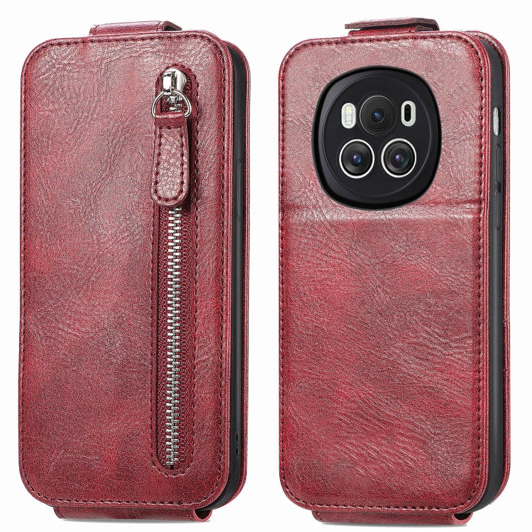 For Honor Magic6 Zipper Wallet Vertical Flip Leather Phone Case(Red)