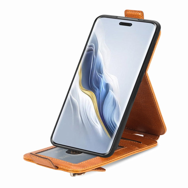 For Honor Magic6 Pro Zipper Wallet Vertical Flip Leather Phone Case(Brown)