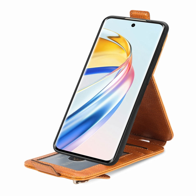 For Honor X9b Zipper Wallet Vertical Flip Leather Phone Case(Brown)