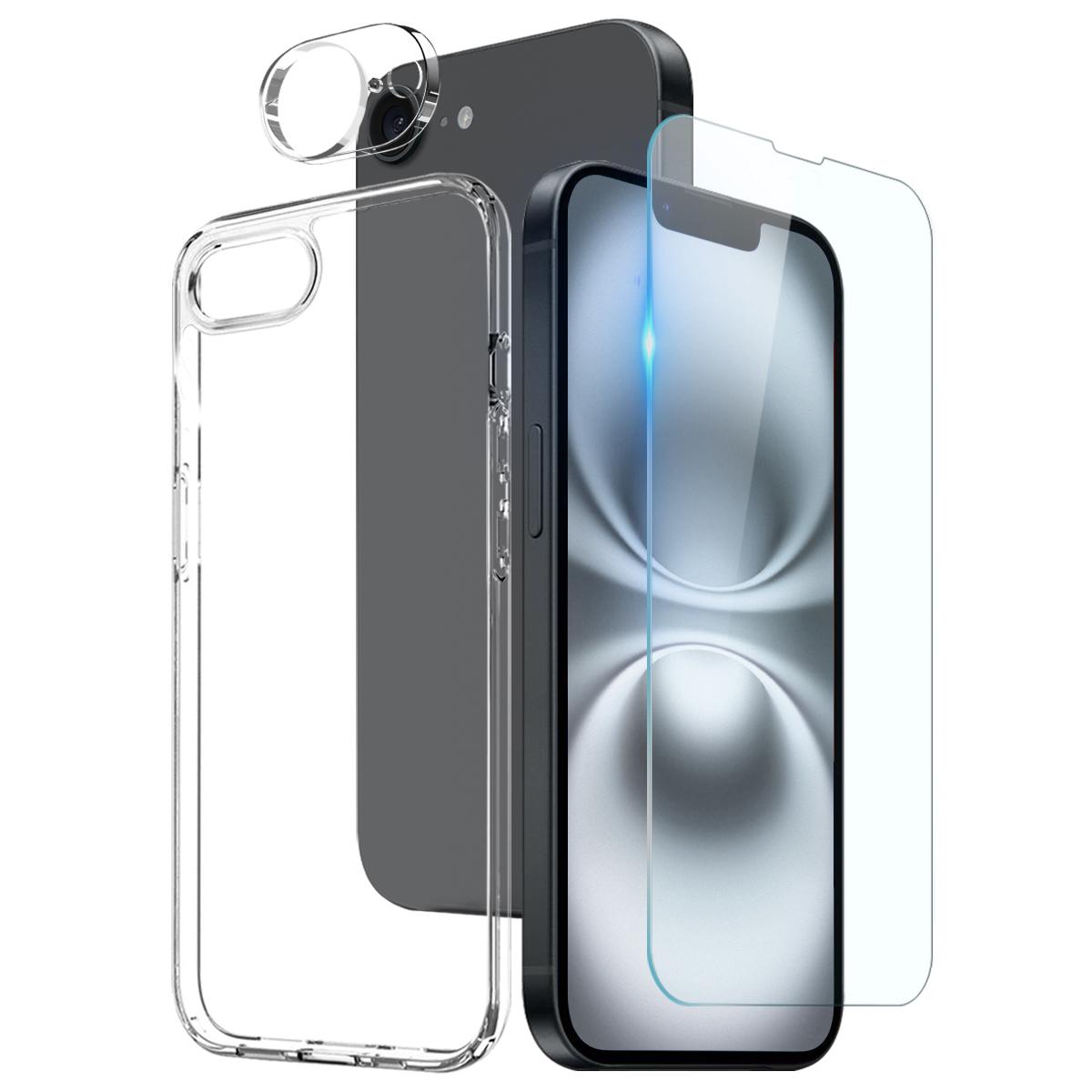 For iPhone 16e NORTHJO 3 in 1 TPU Phone Case with Screen Film and Lens Film(Clear)