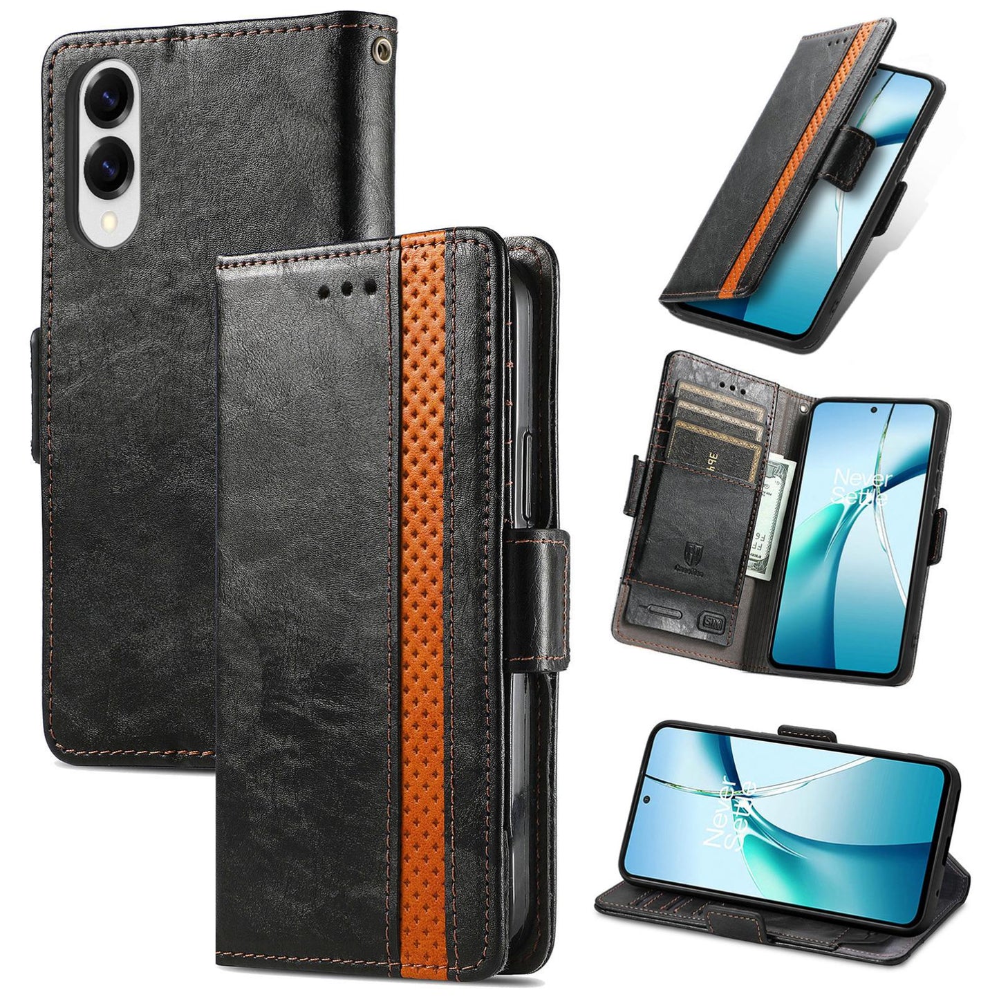 For Samsung Galaxy S25 Edge 5G CaseNeo Splicing Dual Magnetic Buckle Leather Phone Case(Black)