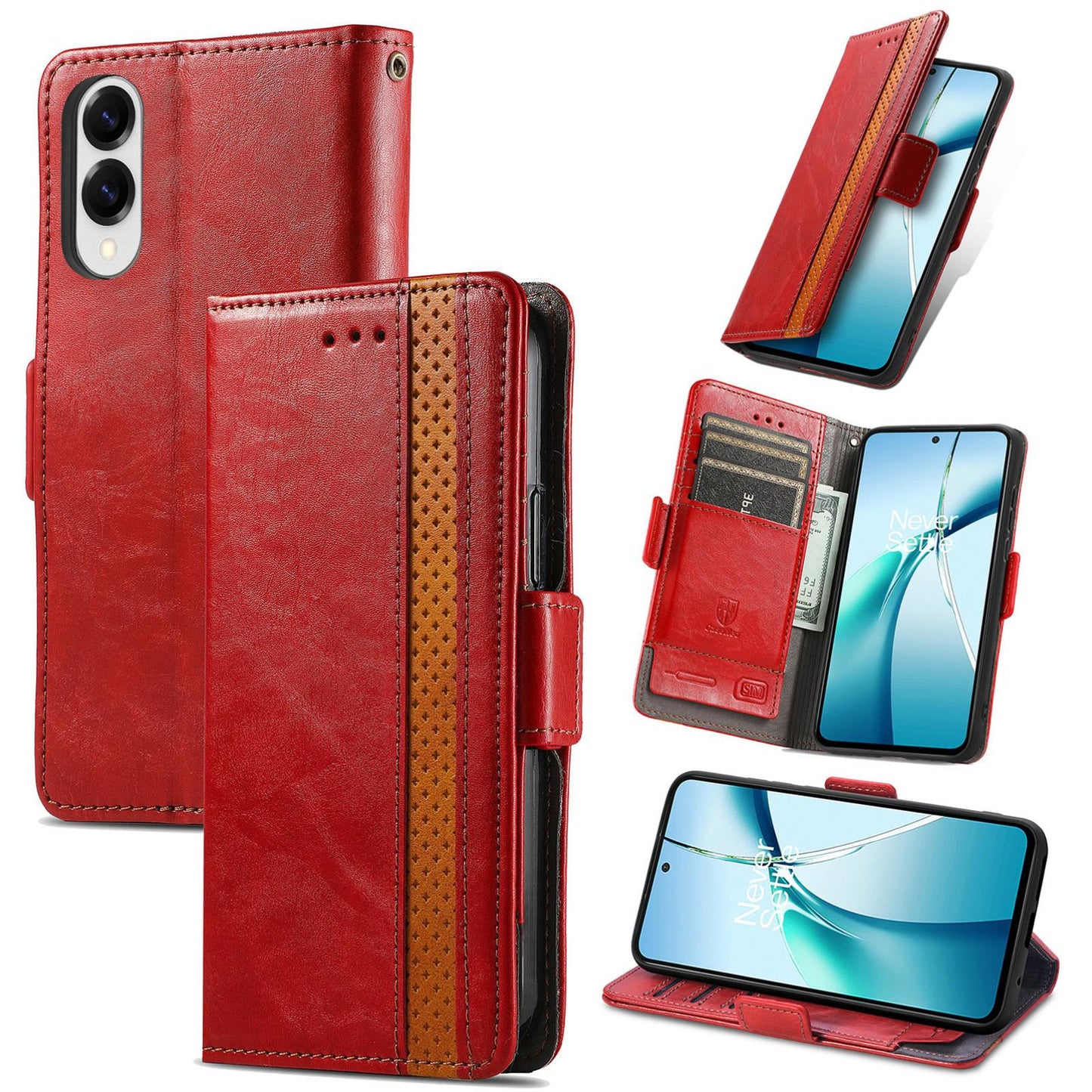 For Samsung Galaxy S25 Edge 5G CaseNeo Splicing Dual Magnetic Buckle Leather Phone Case(Red)