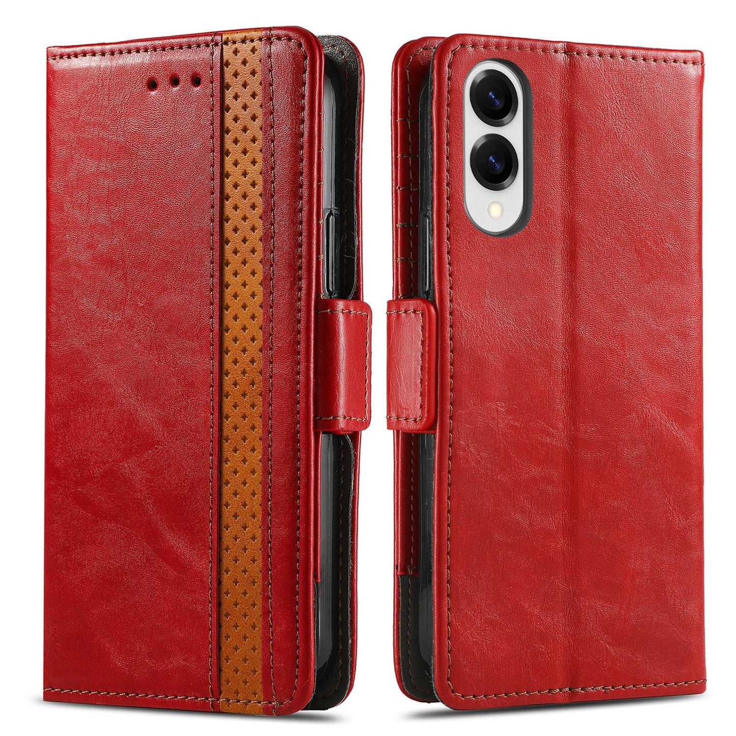 For Samsung Galaxy S25 Edge 5G CaseNeo Splicing Dual Magnetic Buckle Leather Phone Case(Red)