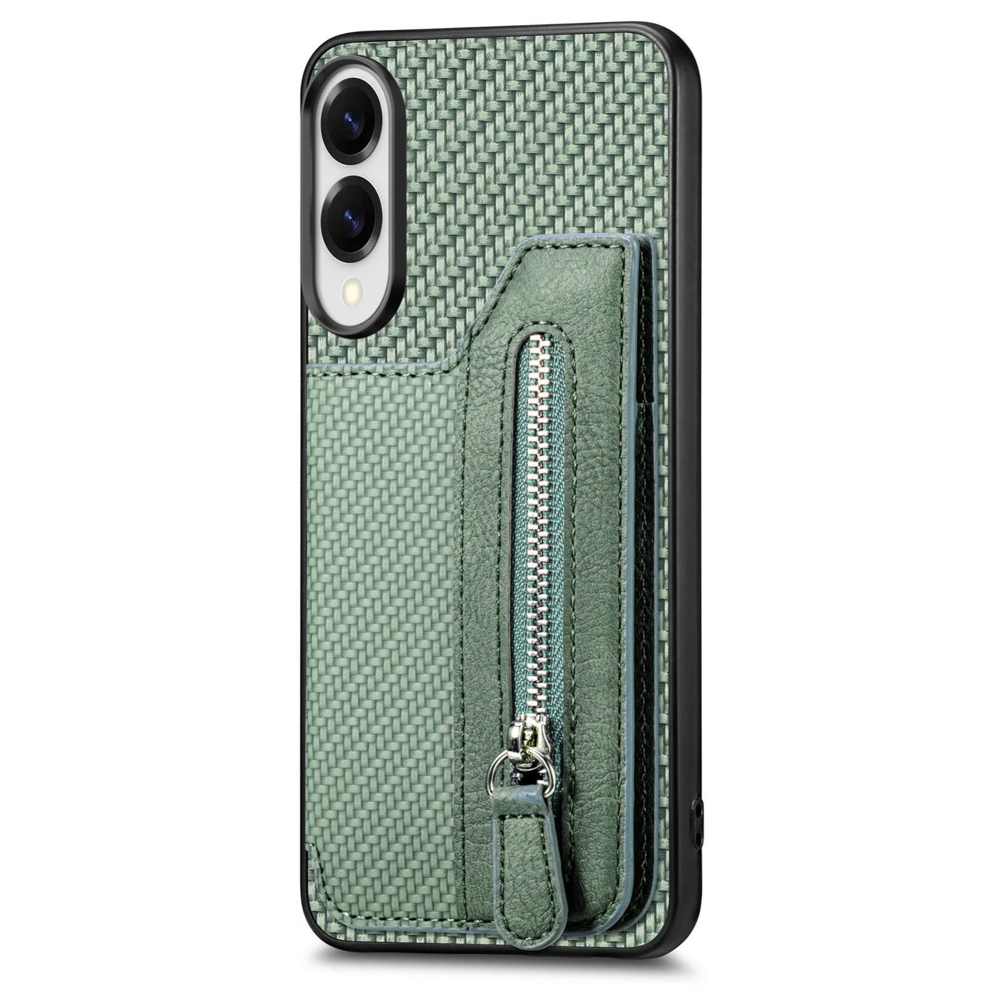For Samsung Galaxy S25 Edge 5G Carbon Fiber Horizontal Flip Zipper Wallet Phone Case(Green)