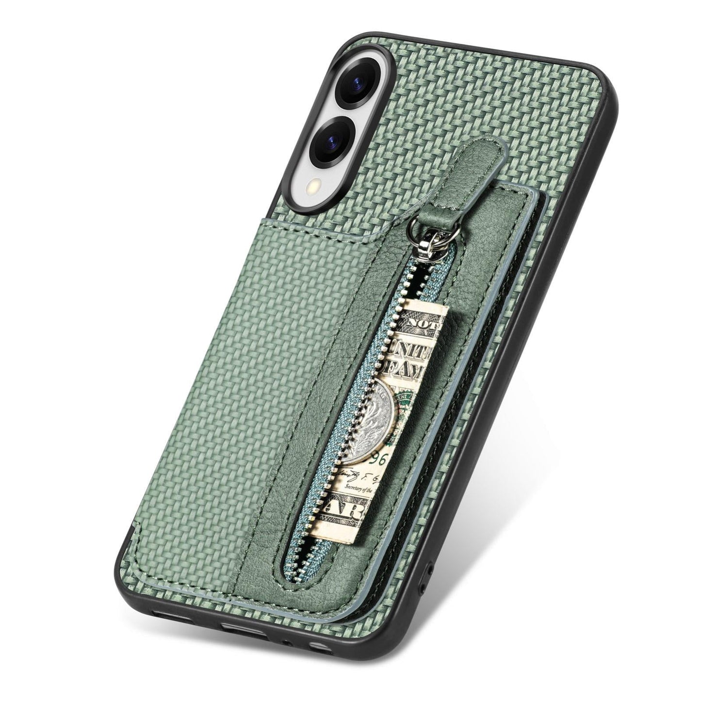 For Samsung Galaxy S25 Edge 5G Carbon Fiber Horizontal Flip Zipper Wallet Phone Case(Green)
