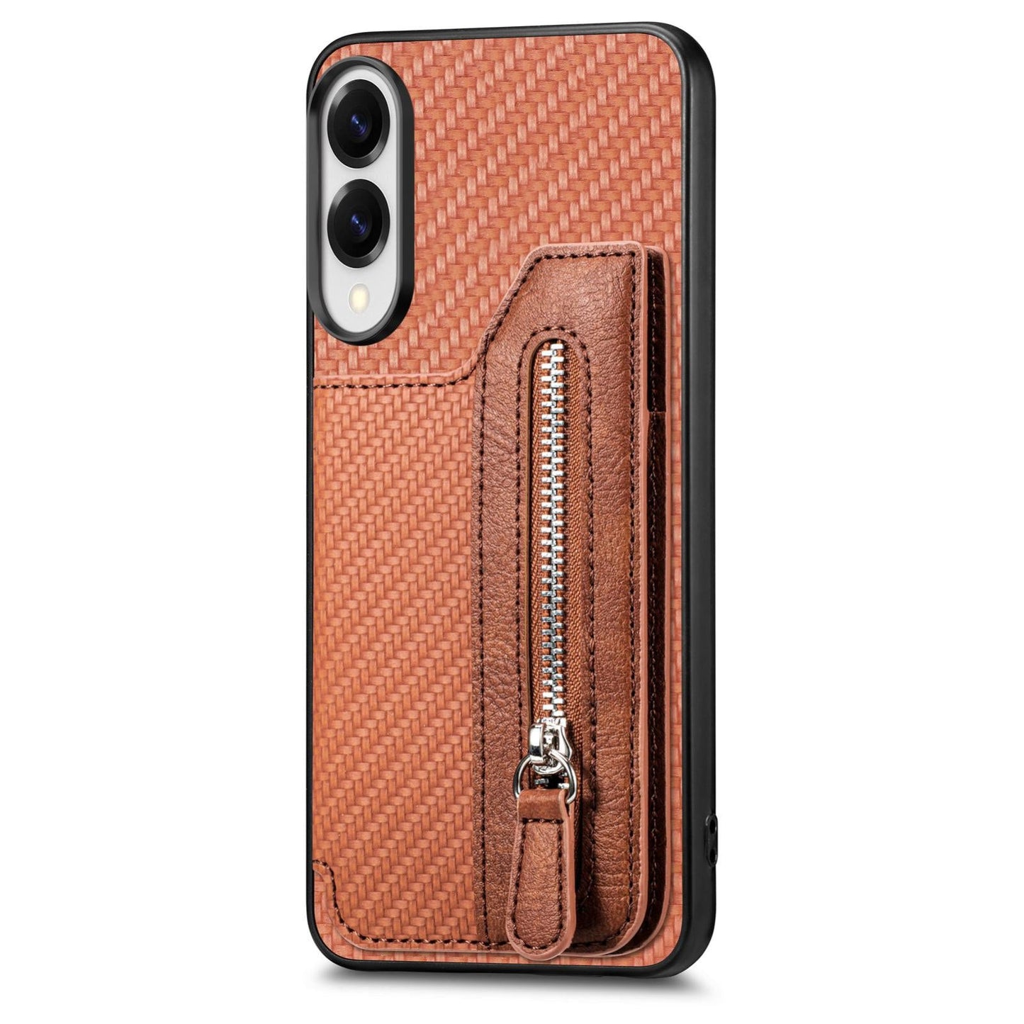 For Samsung Galaxy S25 Edge 5G Carbon Fiber Horizontal Flip Zipper Wallet Phone Case(Brown)