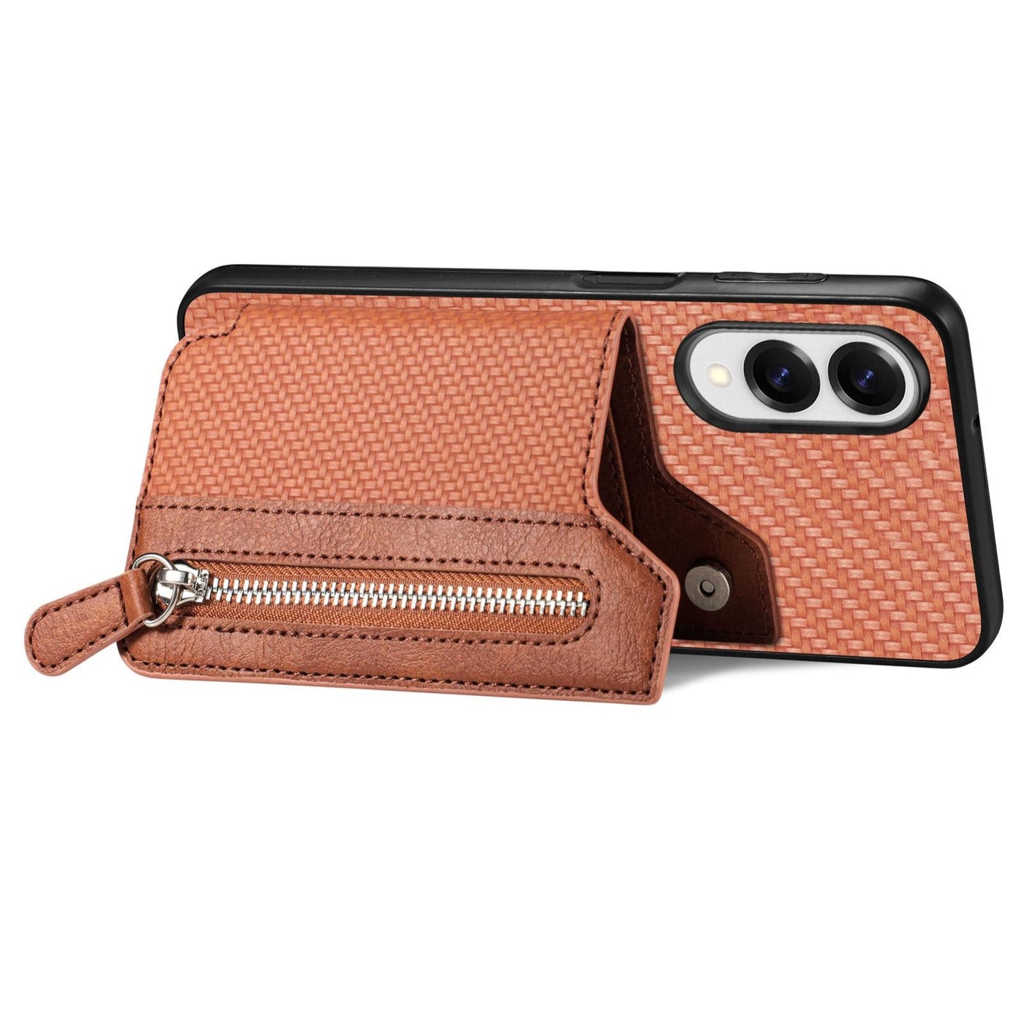 For Samsung Galaxy S25 Edge 5G Carbon Fiber Horizontal Flip Zipper Wallet Phone Case(Brown)