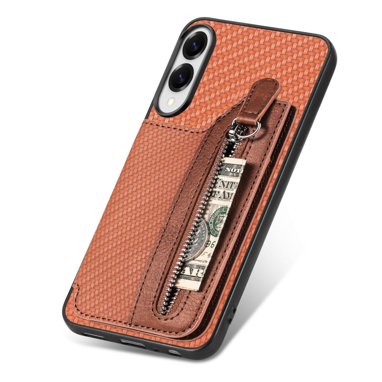 For Samsung Galaxy S25 Edge 5G Carbon Fiber Horizontal Flip Zipper Wallet Phone Case(Brown)