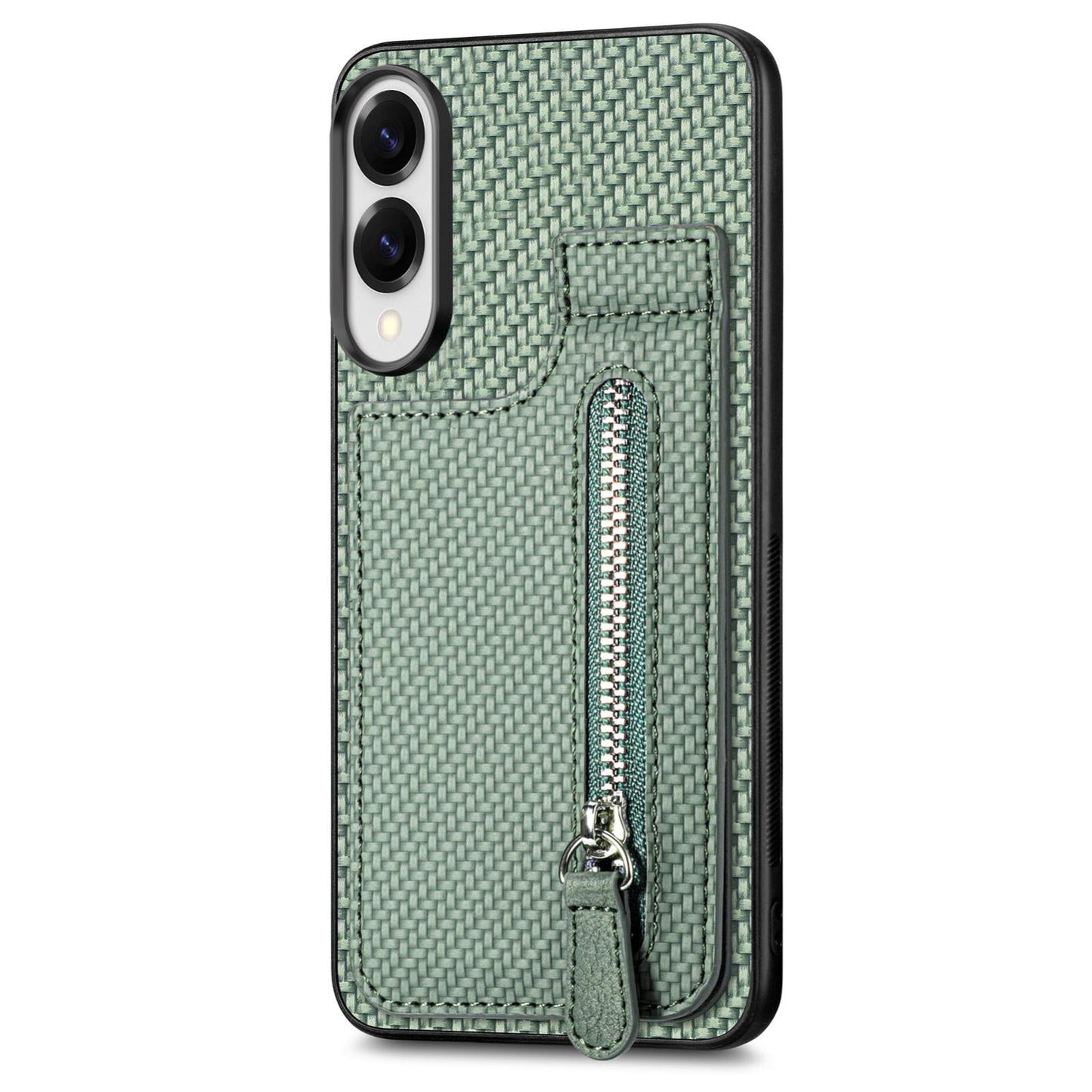 For Samsung Galaxy S25 Edge 5G Carbon Fiber Vertical Flip Zipper Phone Case(Green)