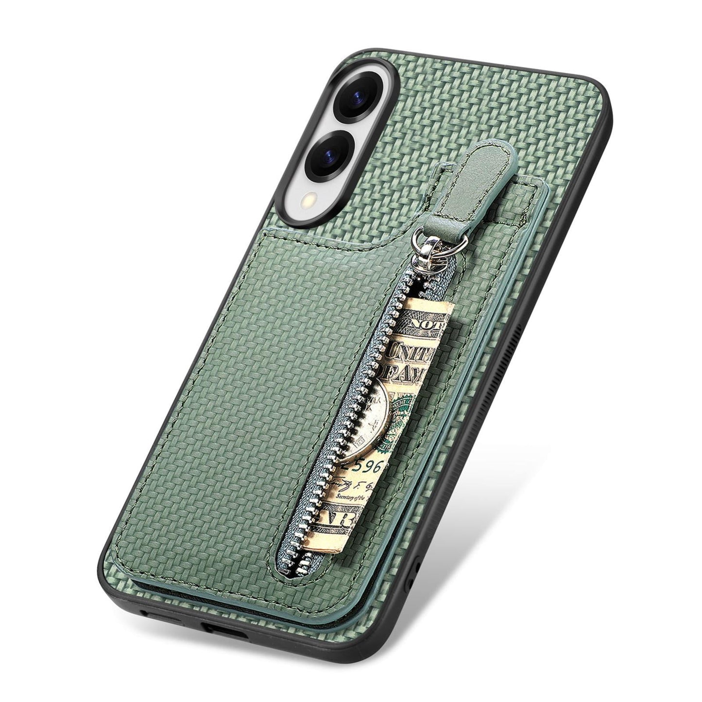 For Samsung Galaxy S25 Edge 5G Carbon Fiber Vertical Flip Zipper Phone Case(Green)