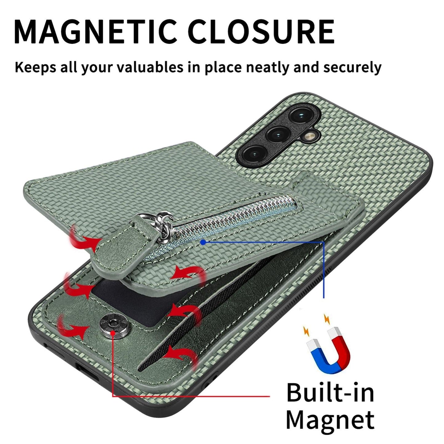 For Samsung Galaxy S25 Edge 5G Carbon Fiber Vertical Flip Zipper Phone Case(Khaki)