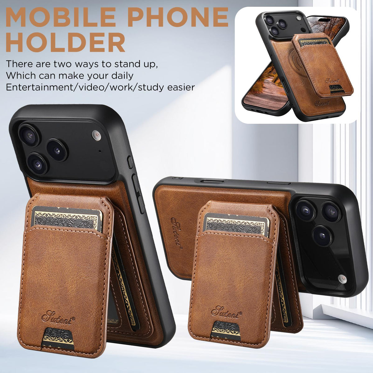 Compatible with iPhone 18 Pro Max Suteni H15 MagSafe Oil Eax Leather Detachable Wallet Back Phone Case - Brown