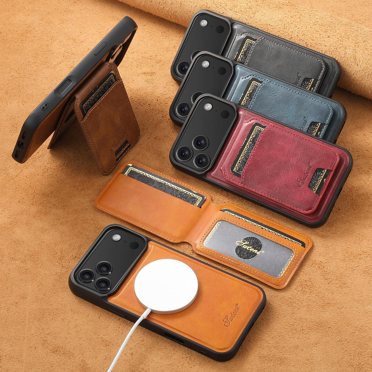 Compatible with iPhone 18 Pro Max Suteni H15 MagSafe Oil Eax Leather Detachable Wallet Back Phone Case - Brown