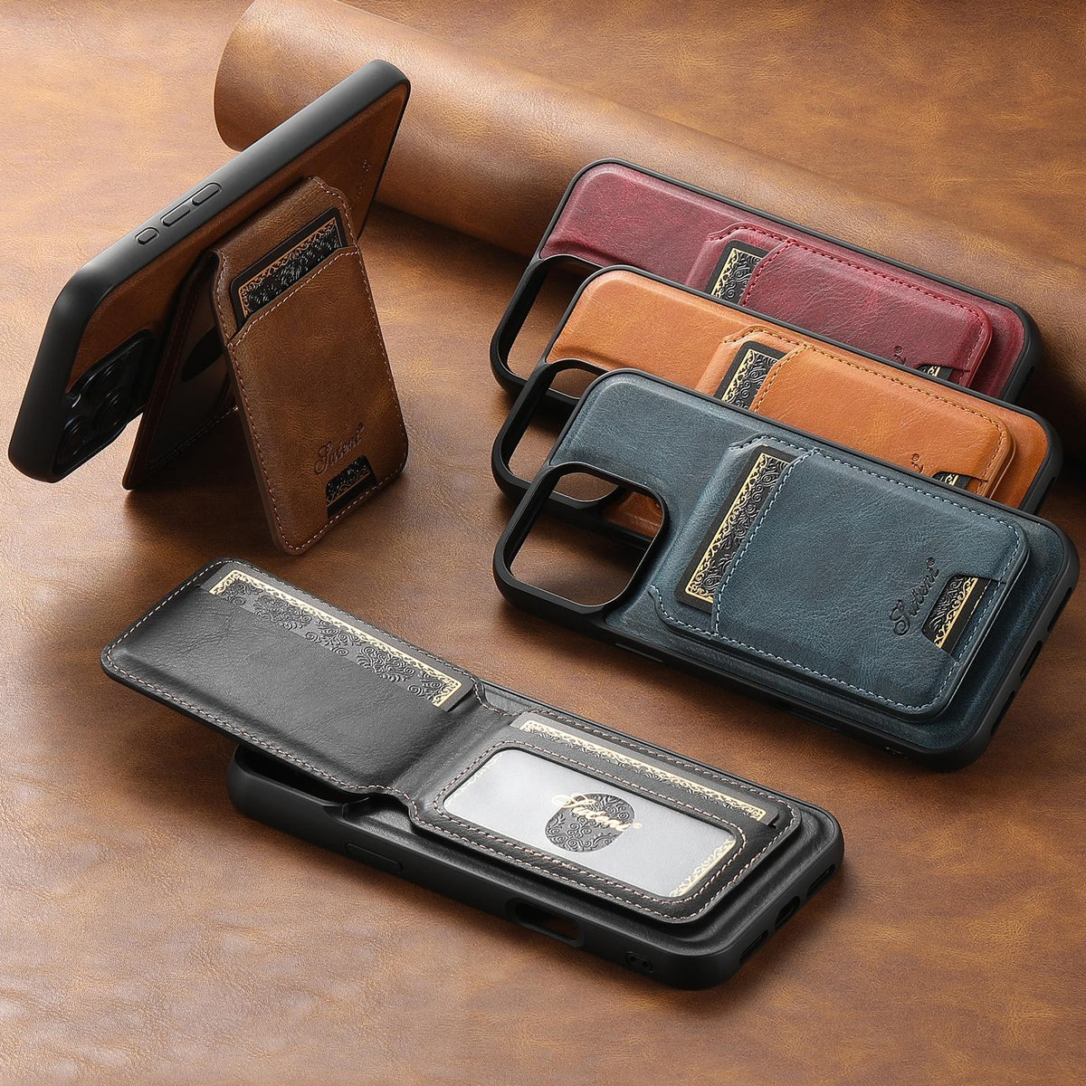 Compatible with iPhone 18 Pro Max Suteni H15 MagSafe Oil Eax Leather Detachable Wallet Back Phone Case - Brown
