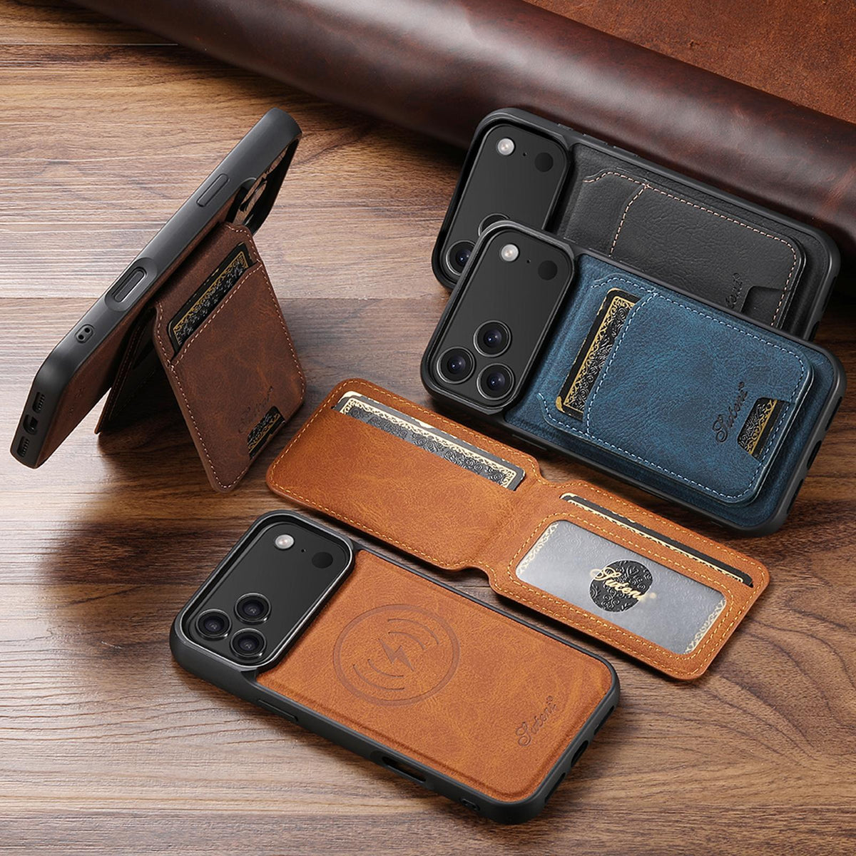 Compatible with iPhone 18 Pro Max Suteni H16 Litchi Texture Leather Detachable Wallet Back Phone Case - Black