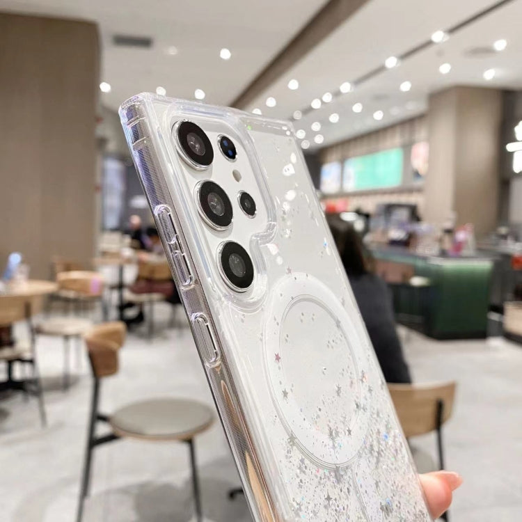 For Samsung Galaxy S24 5G MagSafe Glitter Hybrid Clear TPU Phone Case(White)