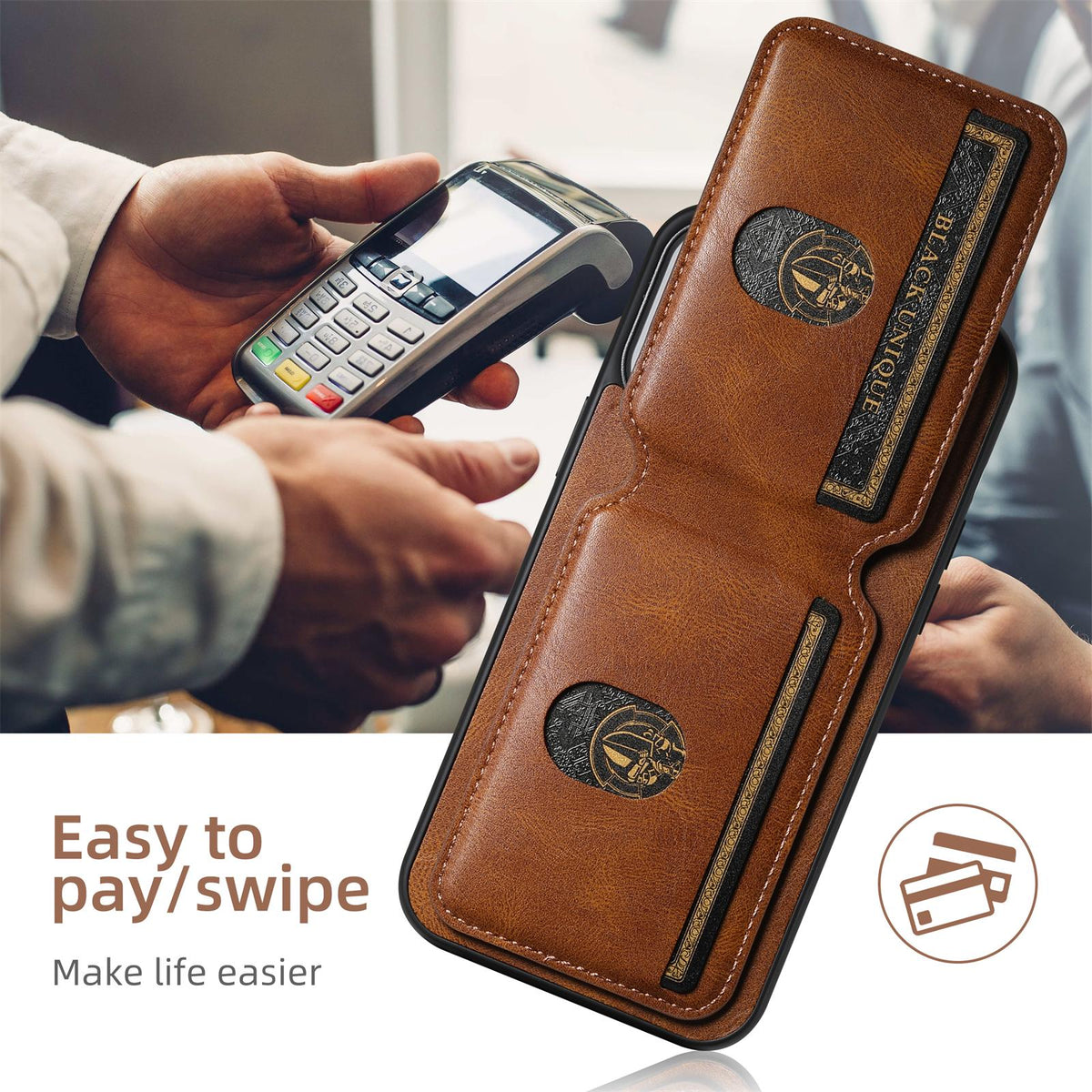 Compatible with iPhone 18 Pro Max Suteni H02 Leather Wallet Stand Back Phone Case - Brown