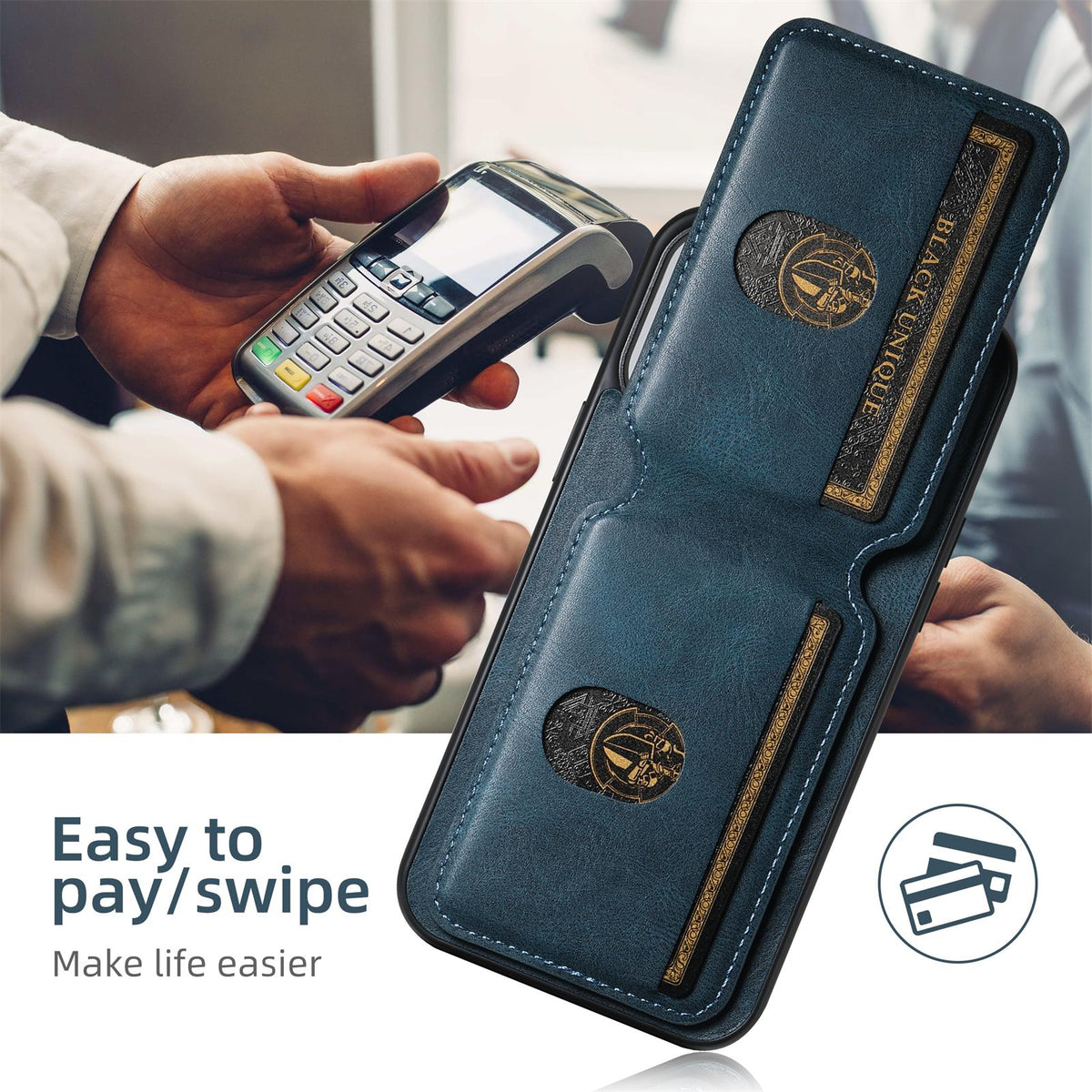 Compatible with iPhone 18 Pro Max Suteni H02 Leather Wallet Stand Back Phone Case - Blue