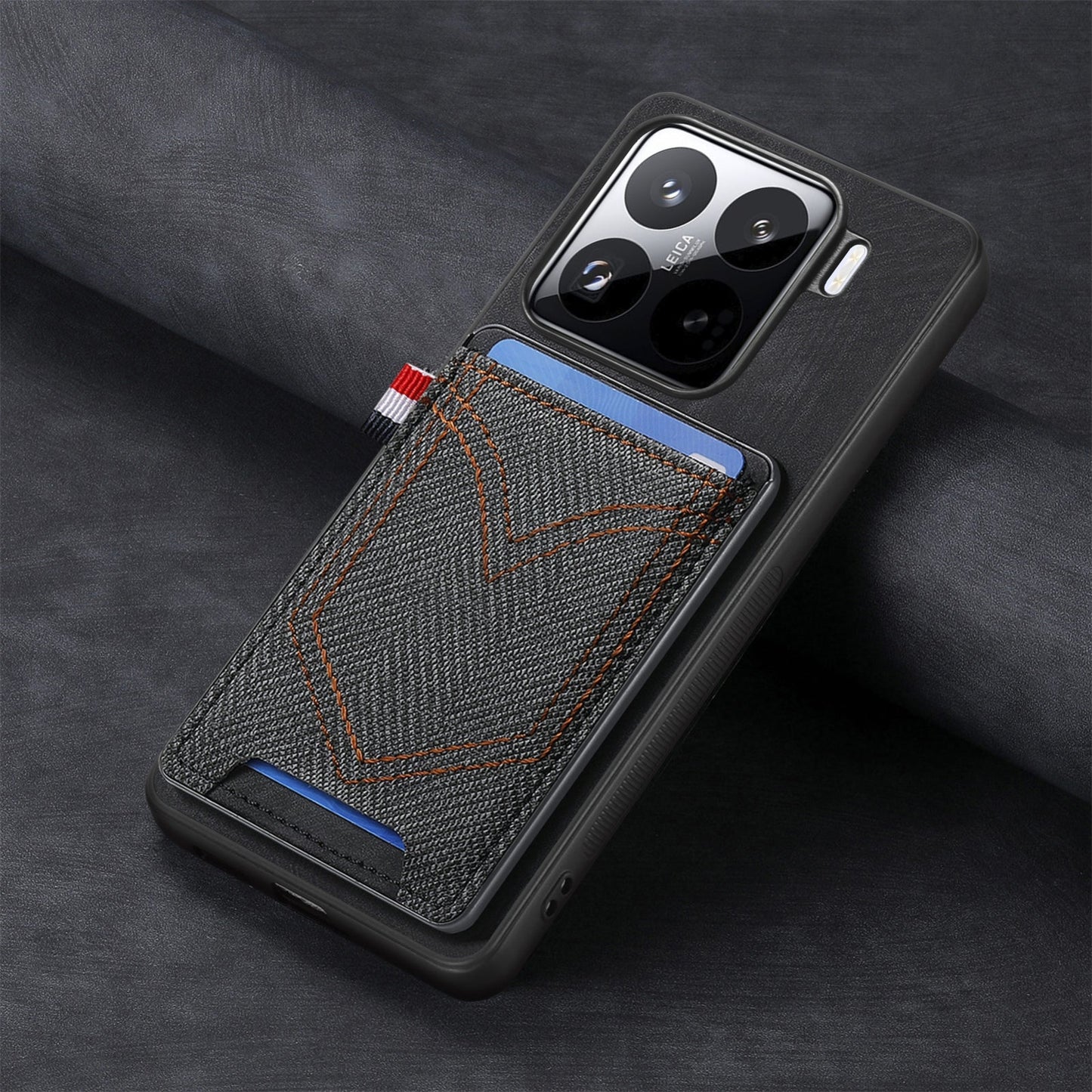 For Xiaomi 15 Pro Denim Texture Leather Skin Phone Case with Card Slot(Black)