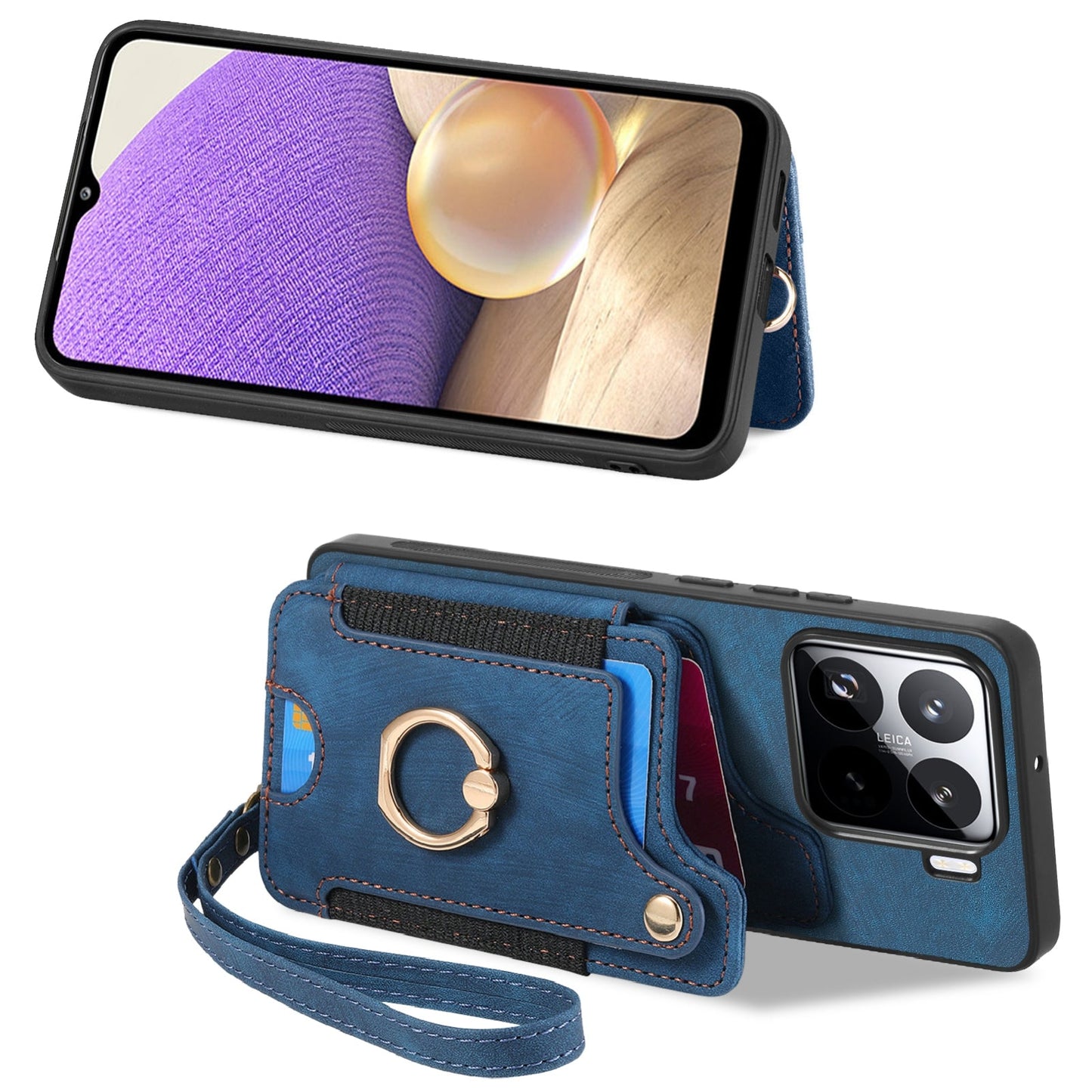 For Xiaomi 15 Retro Skin-feel Ring Multi-card RFID Wallet Phone Case(Blue)
