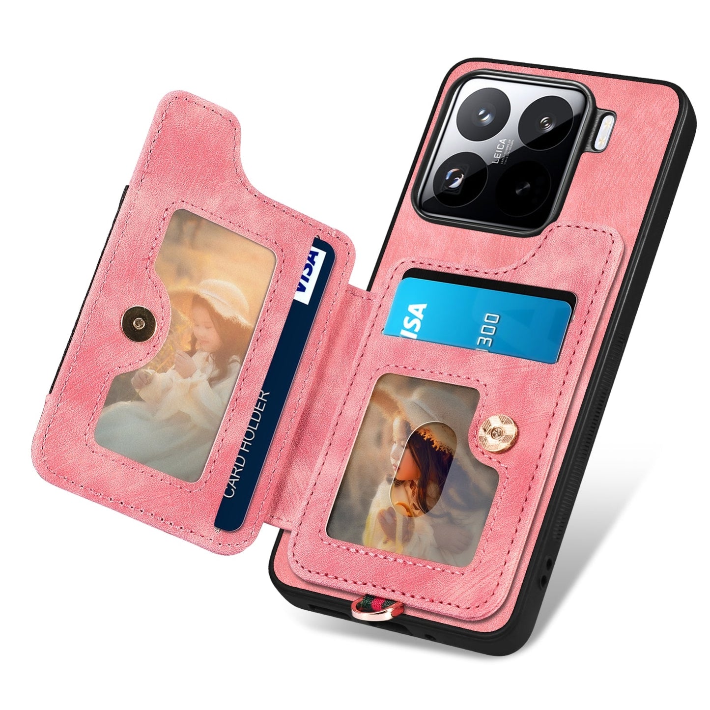 For Xiaomi 15 Pro Retro Skin-feel Ring Multi-card RFID Wallet Phone Case(Pink)