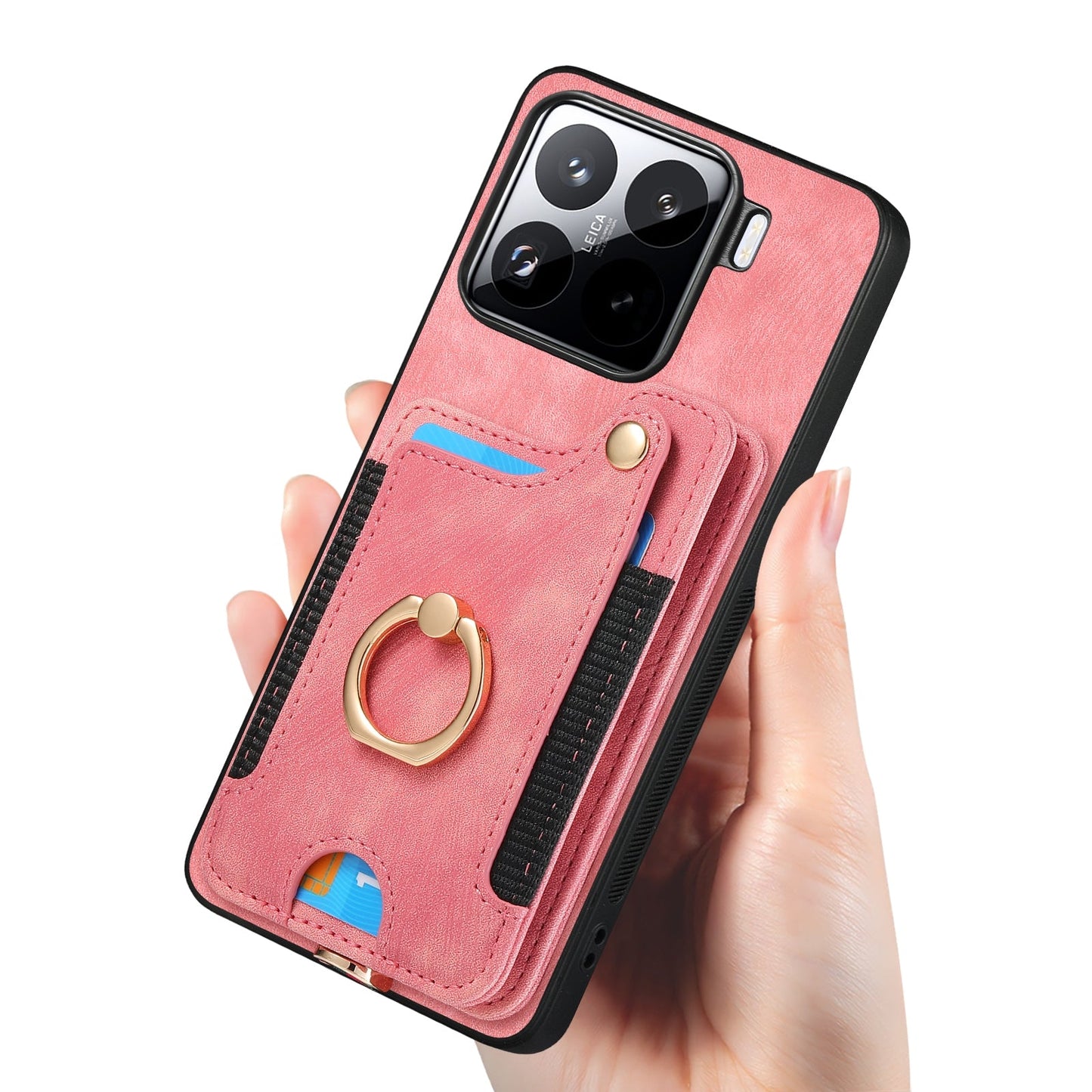 For Xiaomi 15 Pro Retro Skin-feel Ring Multi-card RFID Wallet Phone Case(Pink)