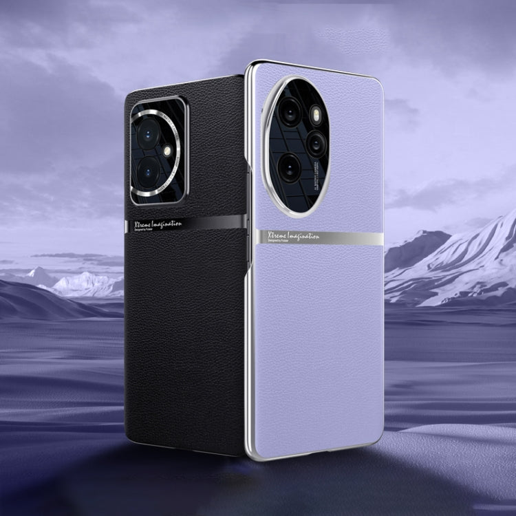 For Honor 100 Electroplating Plain-leather All-inclusive Shockproof Phone Case(Purple)