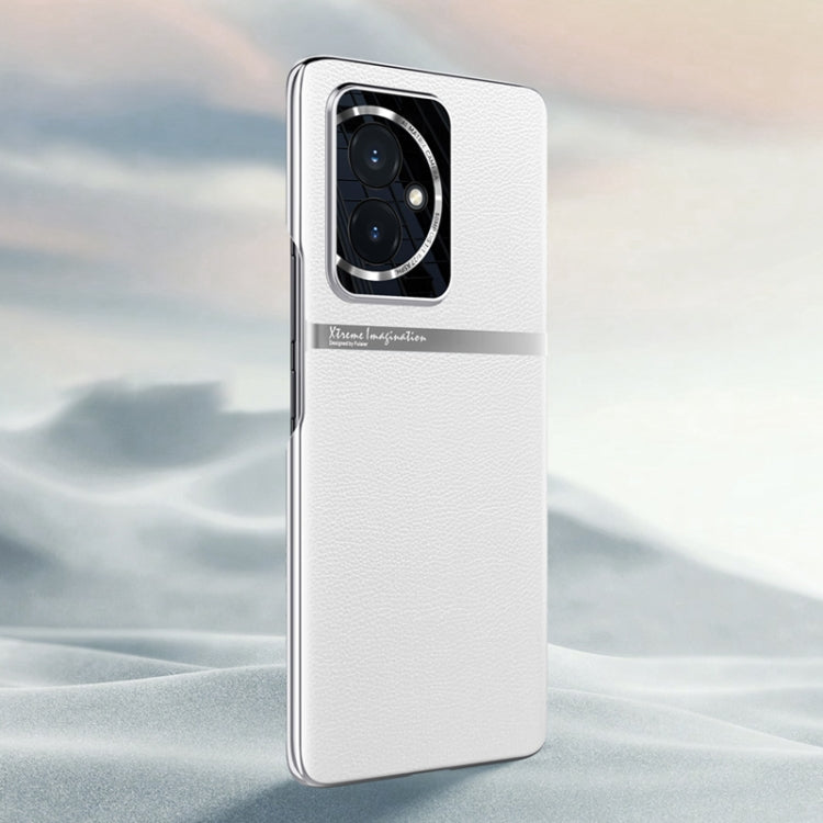 For Honor 100 Electroplating Plain-leather All-inclusive Shockproof Phone Case(White)