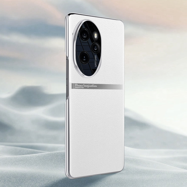 For Honor 100 Pro Electroplating Plain-leather All-inclusive Shockproof Phone Case(White)