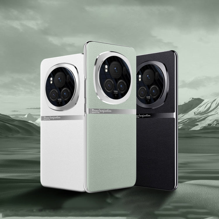 For Honor Magic6 Electroplating Plain-leather All-inclusive Shockproof Phone Case(White)