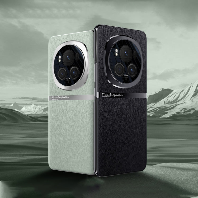 For Honor Magic6 Pro Electroplating Plain-leather All-inclusive Shockproof Phone Case(White)