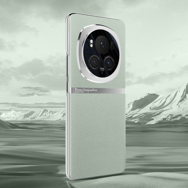 For Honor Magic6 Pro Electroplating Plain-leather All-inclusive Shockproof Phone Case(Green)