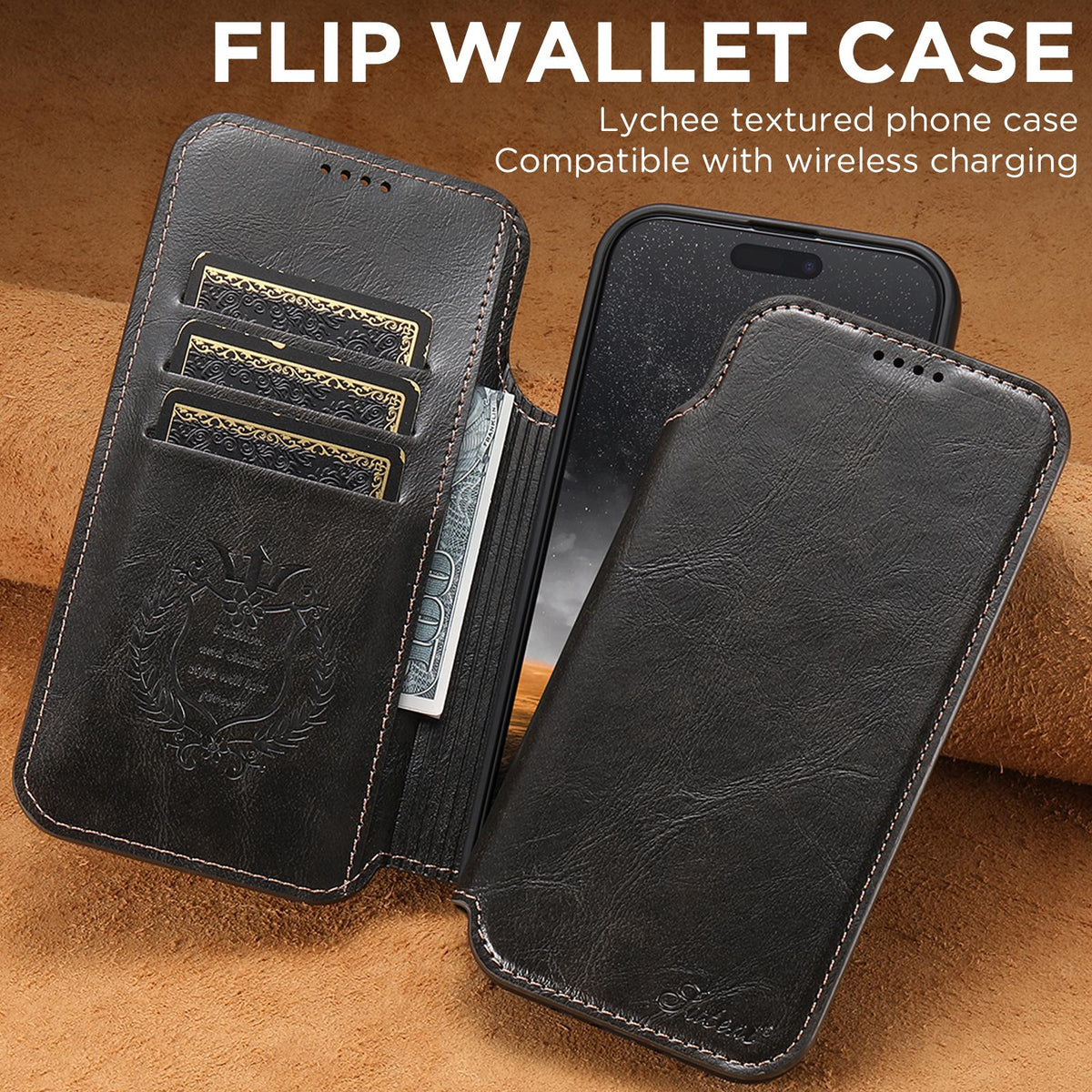 Compatible with iPhone 18 Pro Suteni J05 Leather Magnetic MagSafe Phone Case - Black