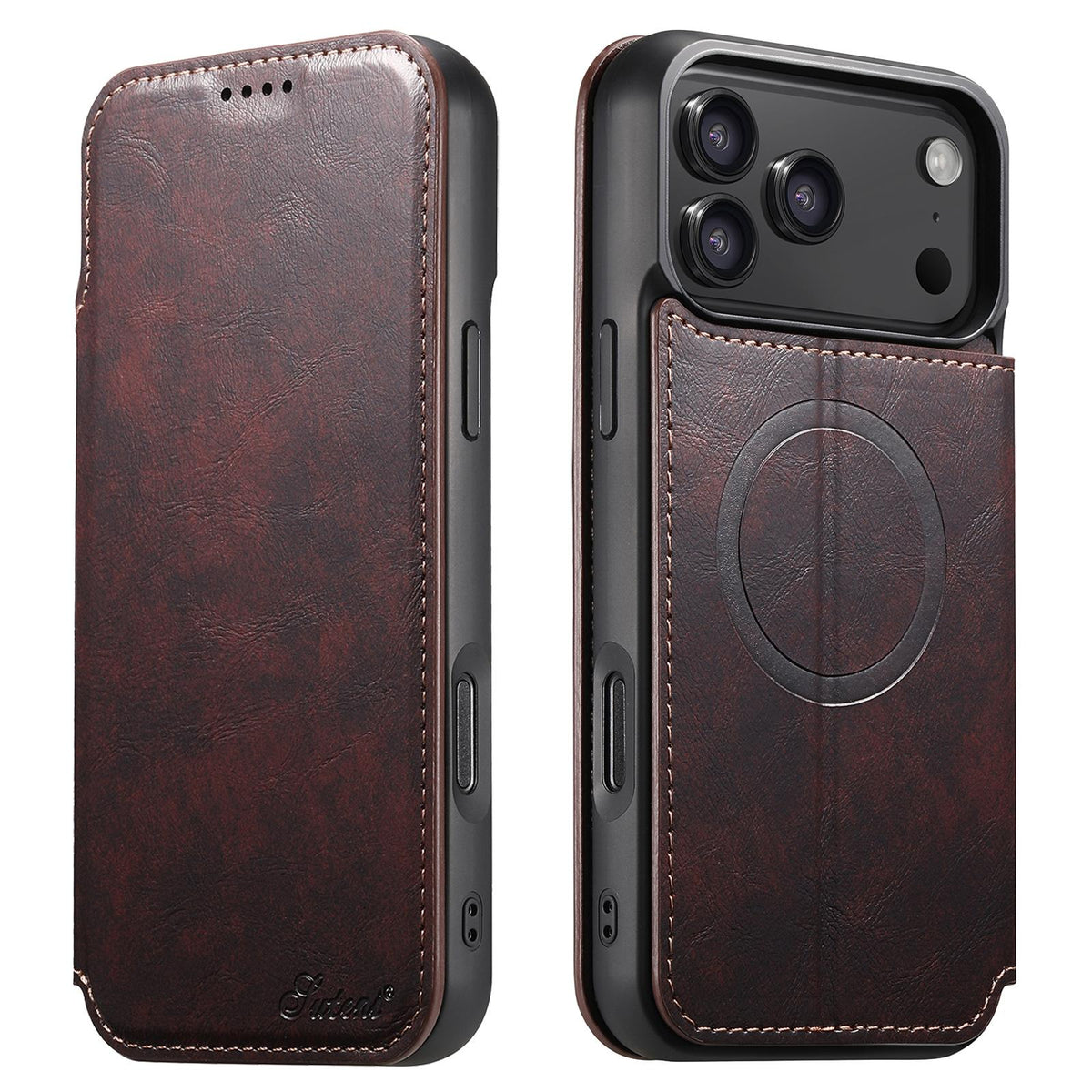 Compatible with iPhone 18 Pro Suteni J05 Leather Magnetic MagSafe Phone Case - Brown