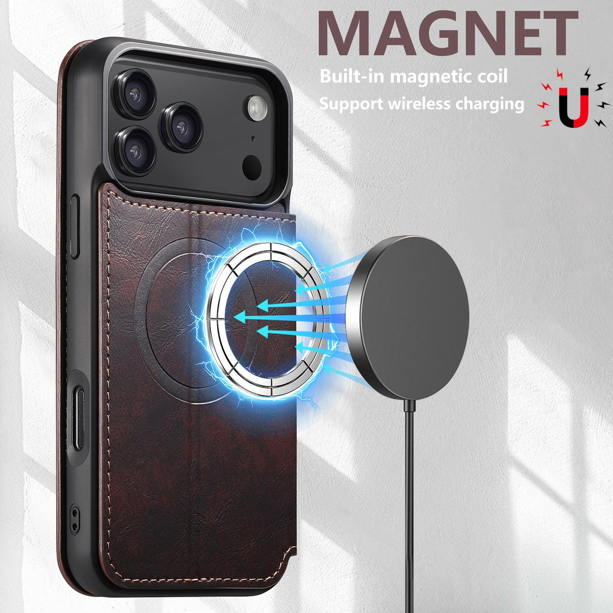 Compatible with iPhone 18 Pro Suteni J05 Leather Magnetic MagSafe Phone Case - Brown