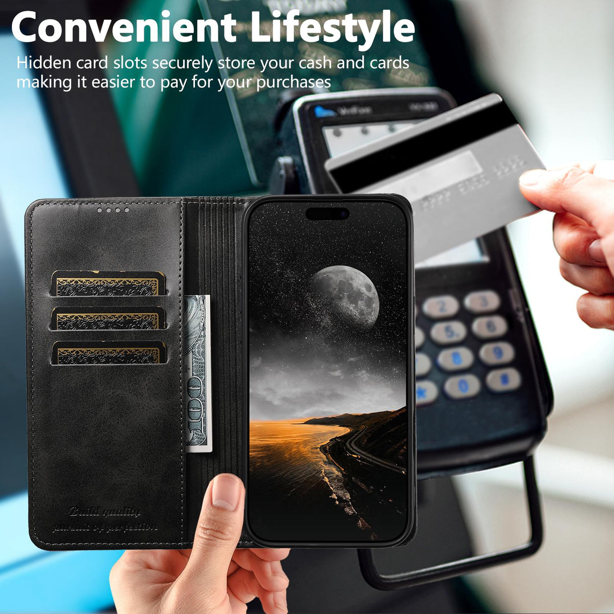 Compatible with iPhone 18 Pro Max Suteni Calf Texture Horizontal Flip Leather Phone Case - Black