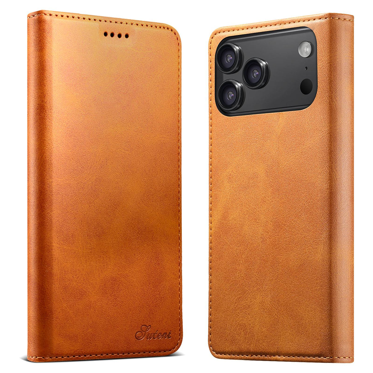 Compatible with iPhone 18 Pro Max Suteni Calf Texture Horizontal Flip Leather Phone Case - Khaki
