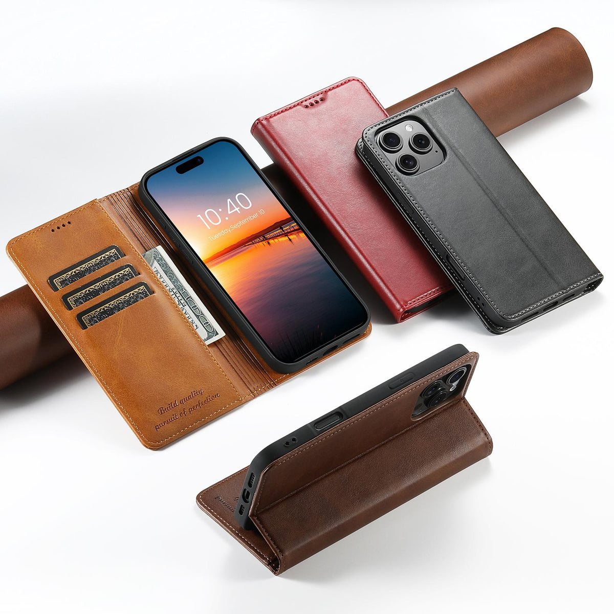 Compatible with iPhone 18 Pro Max Suteni Calf Texture Horizontal Flip Leather Phone Case - Brown