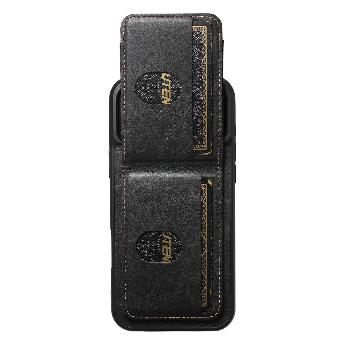 Compatible with iPhone 18 Pro Max Suteni H03 Oil Wax Leather Wallet Stand Back Phone Case - Black