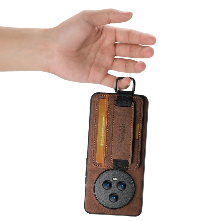 For Honor Magic5 Pro Suteni H13 Litchi Leather Wrist Strap Wallet Back Phone Case(Brown)