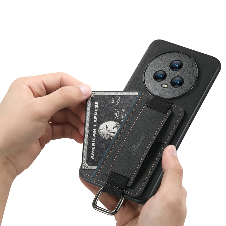 For Honor Magic5 Suteni H13 Litchi Leather Wrist Strap Wallet Back Phone Case(Black)