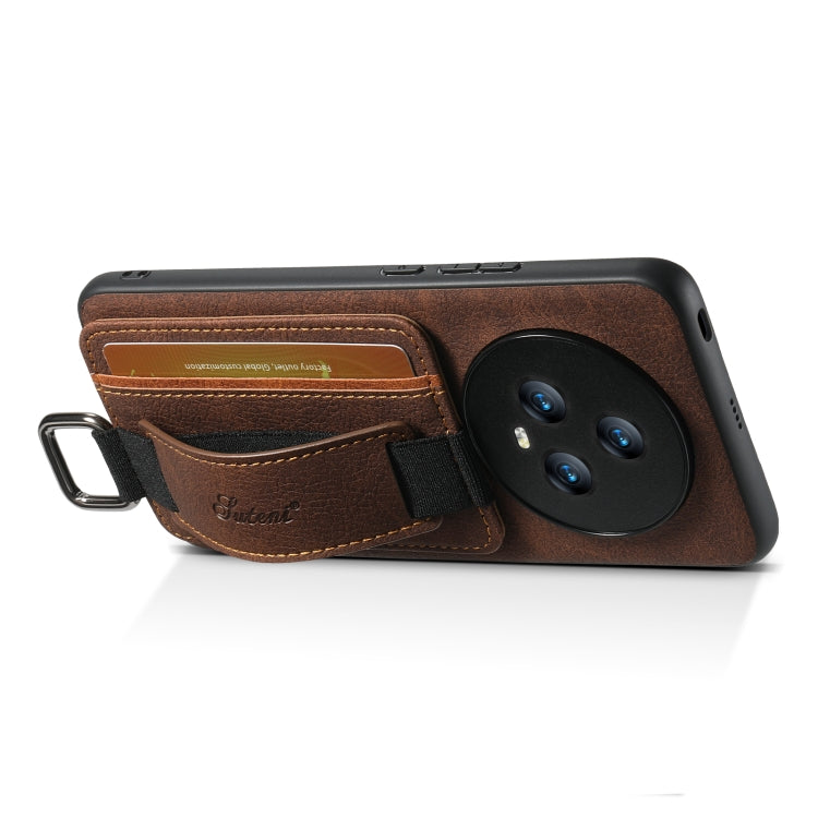 For Honor Magic5 Suteni H13 Litchi Leather Wrist Strap Wallet Back Phone Case(Brown)