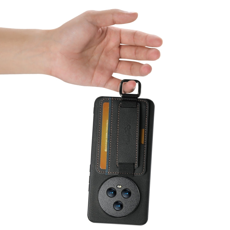 For Honor Magic4 Pro Suteni H13 Litchi Leather Wrist Strap Wallet Back Phone Case(Black)