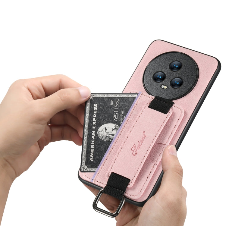 For Honor Magic4 Suteni H13 Litchi Leather Wrist Strap Wallet Back Phone Case(Pink)