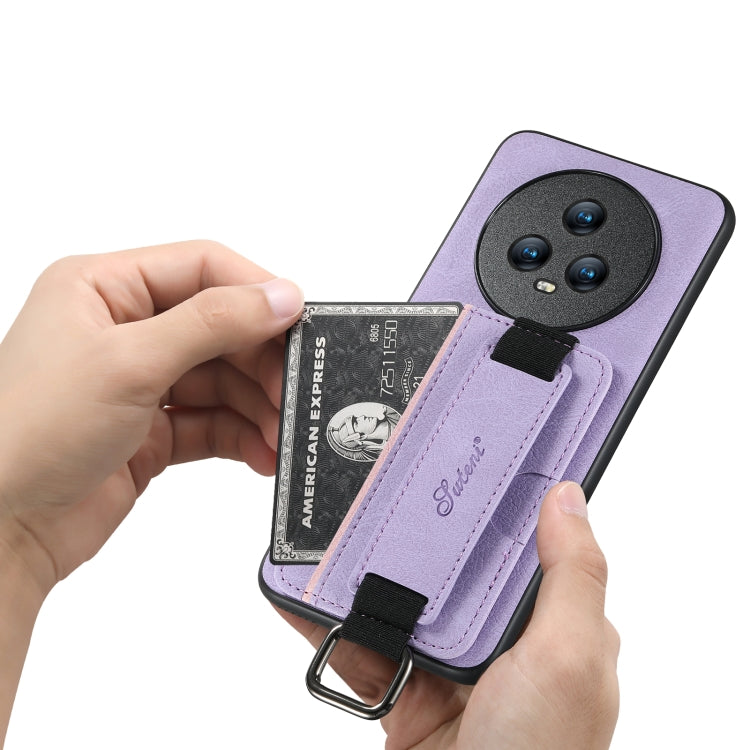 For Honor Magic4 Suteni H13 Litchi Leather Wrist Strap Wallet Back Phone Case(Purple)