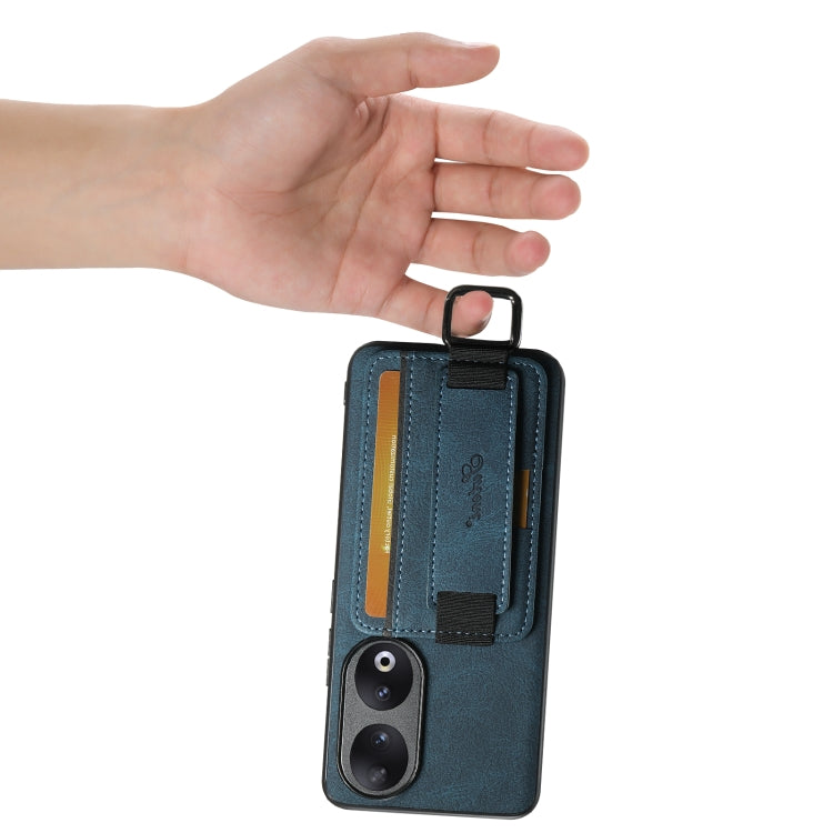 For Honor 90 Suteni H13 Litchi Leather Wrist Strap Wallet Back Phone Case(Blue)