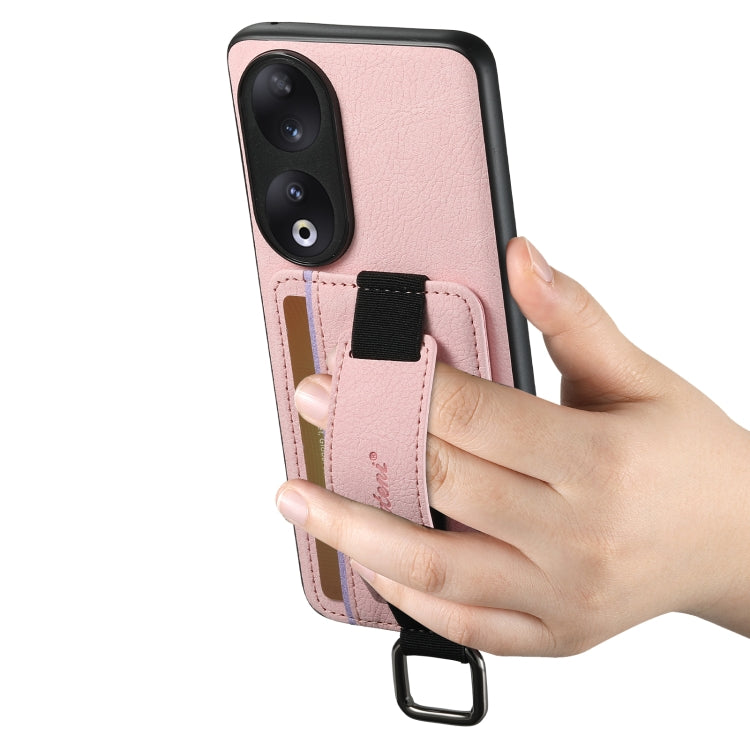 For Honor 70 Pro Suteni H13 Litchi Leather Wrist Strap Wallet Back Phone Case(Pink)