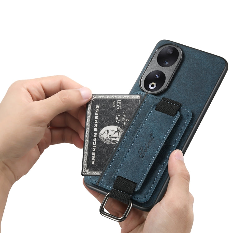 For Honor 70 Suteni H13 Litchi Leather Wrist Strap Wallet Back Phone Case(Blue)
