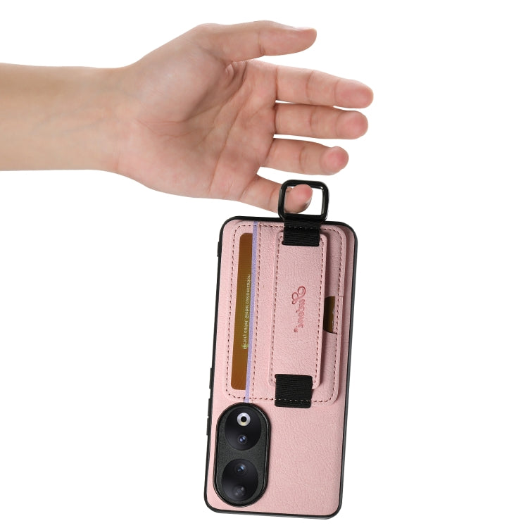 For Honor 60 Suteni H13 Litchi Leather Wrist Strap Wallet Back Phone Case(Pink)